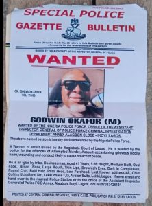 Wanted Person: Mr. Godwin Onyebuchi Okafor - NPF